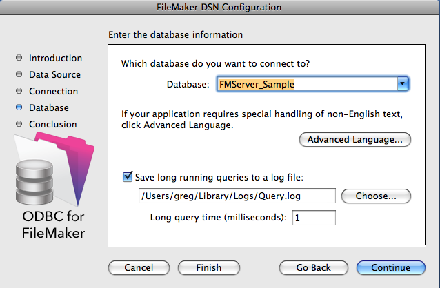 set up odbc for filemaker on a mac
